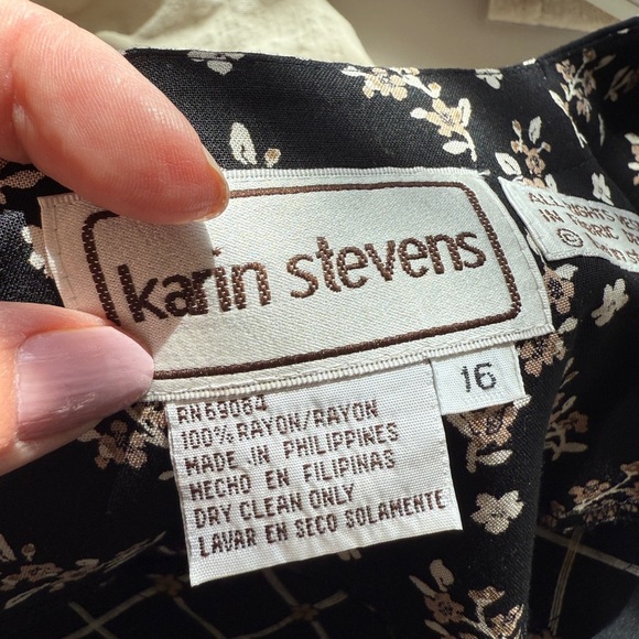 Vintage Karin Steven’s Vest Black Checkered Floral Women’s Size 16 - Picture 6 of 6